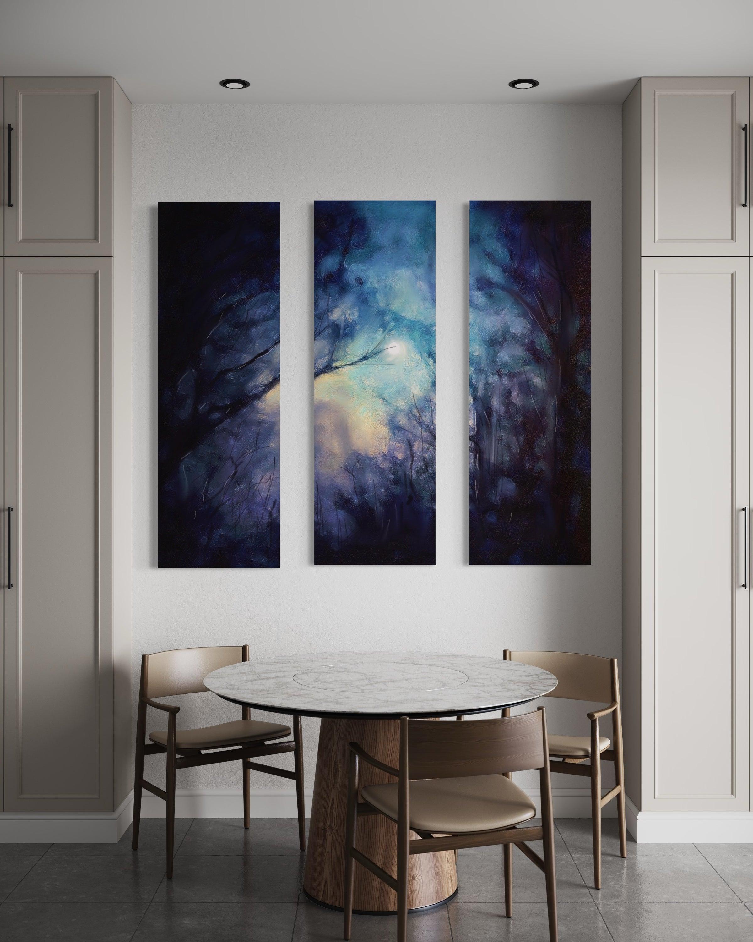 A Moonlit Highland Wood Triptych Canvas Print