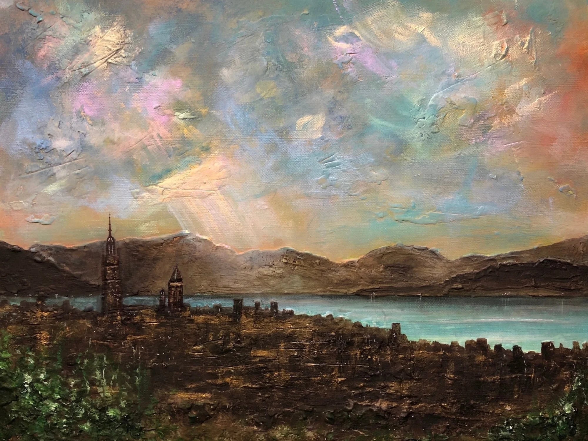 Angels Fingers Over Greenock Original Painting - Scottish Artist River Clyde Art Gallery Scotland