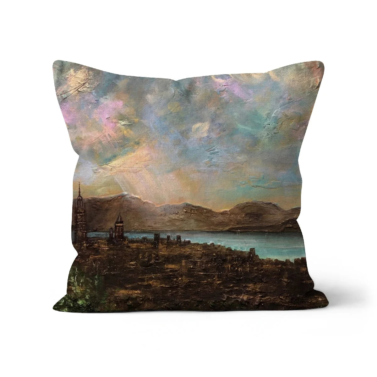 Angels Fingers Over Greenock Cushion - River Clyde Art Gallery Scotland Worldwide Shipping Decorative Throw Pillow Scottish Prints