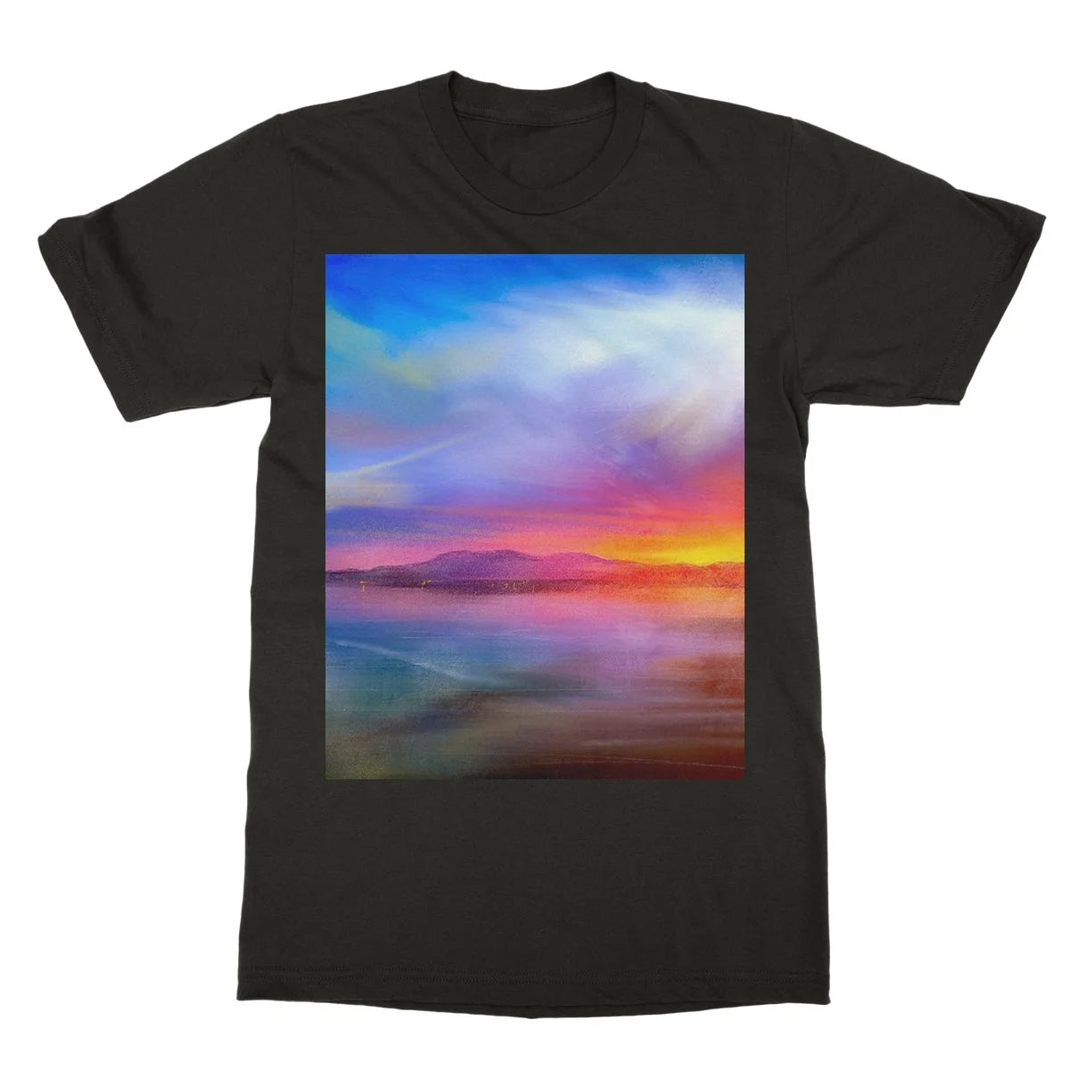 Arran Sunset Softstyle T-shirt - Art Gallery Scotland Worldwide Shipping Scottish Landscape by Artist Hunter Featuring Paintings