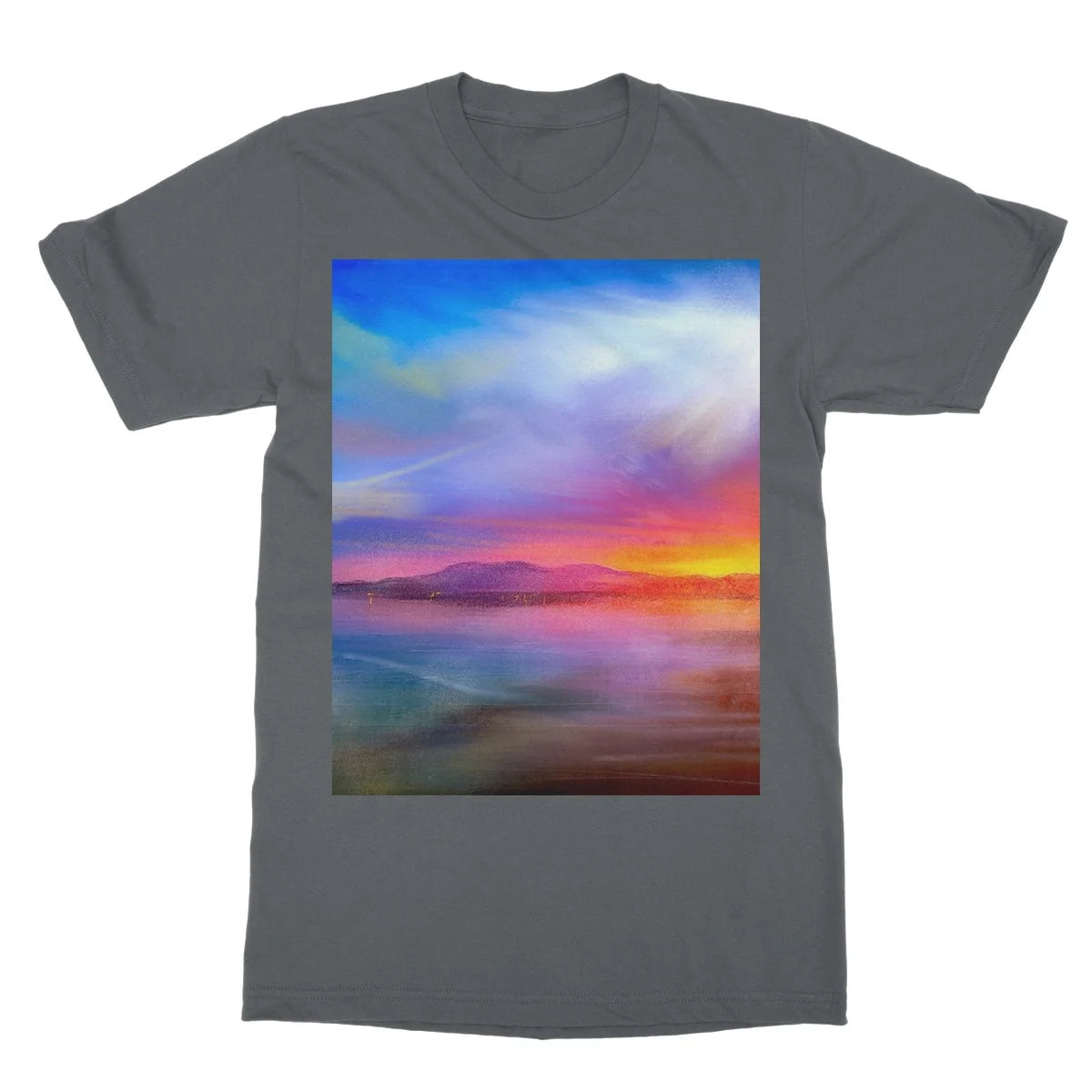 Arran Sunset Softstyle T-shirt - Art Gallery Scotland Worldwide Shipping Scottish Landscape by Artist Hunter Featuring Paintings