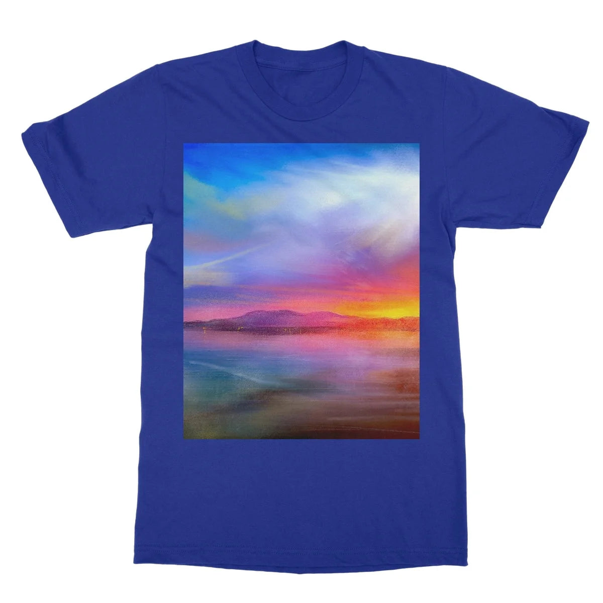 Arran Sunset Softstyle T-shirt - Art Gallery Scotland Worldwide Shipping Scottish Landscape by Artist Hunter Featuring Paintings