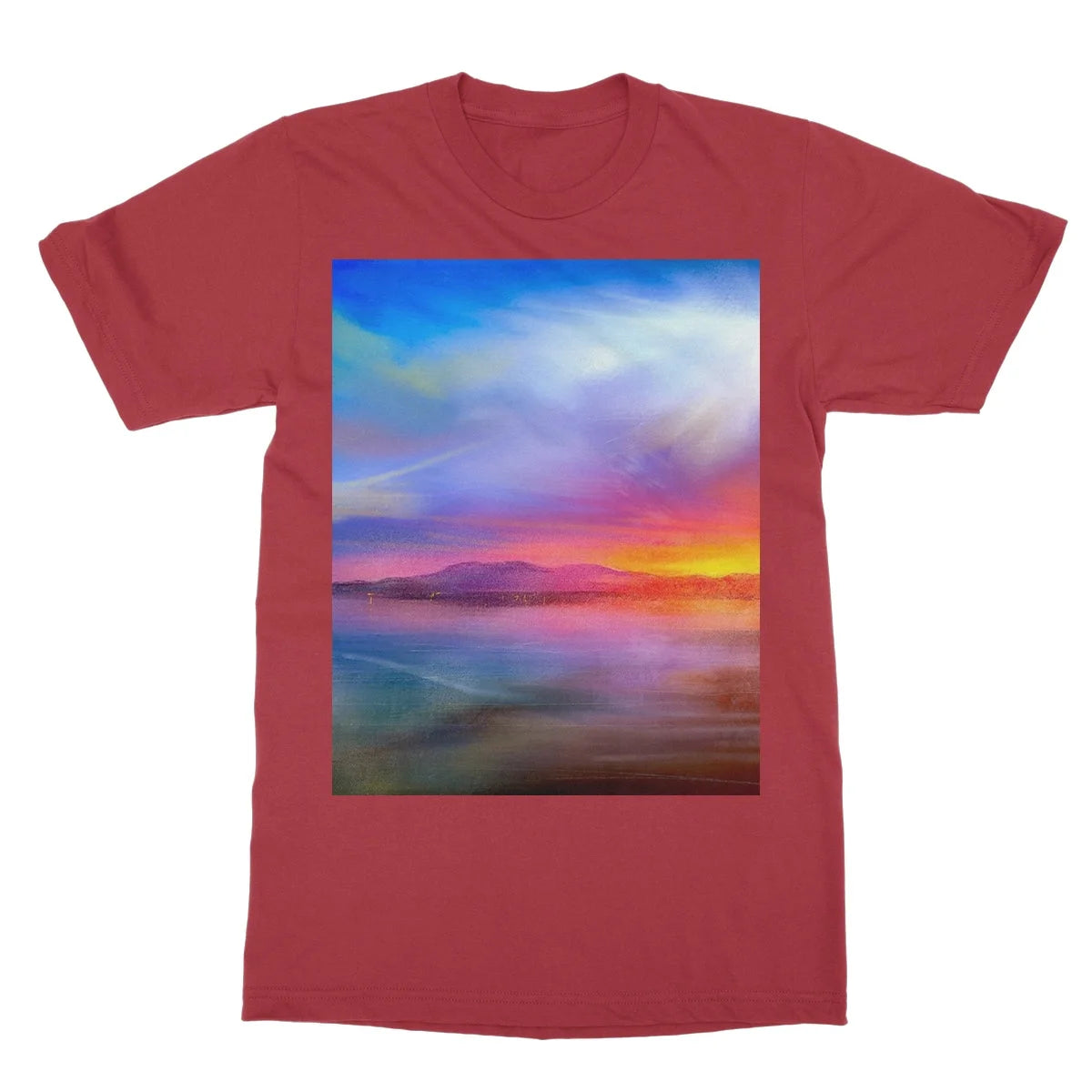 Arran Sunset Softstyle T-shirt - Art Gallery Scotland Worldwide Shipping Scottish Landscape by Artist Hunter Featuring Paintings