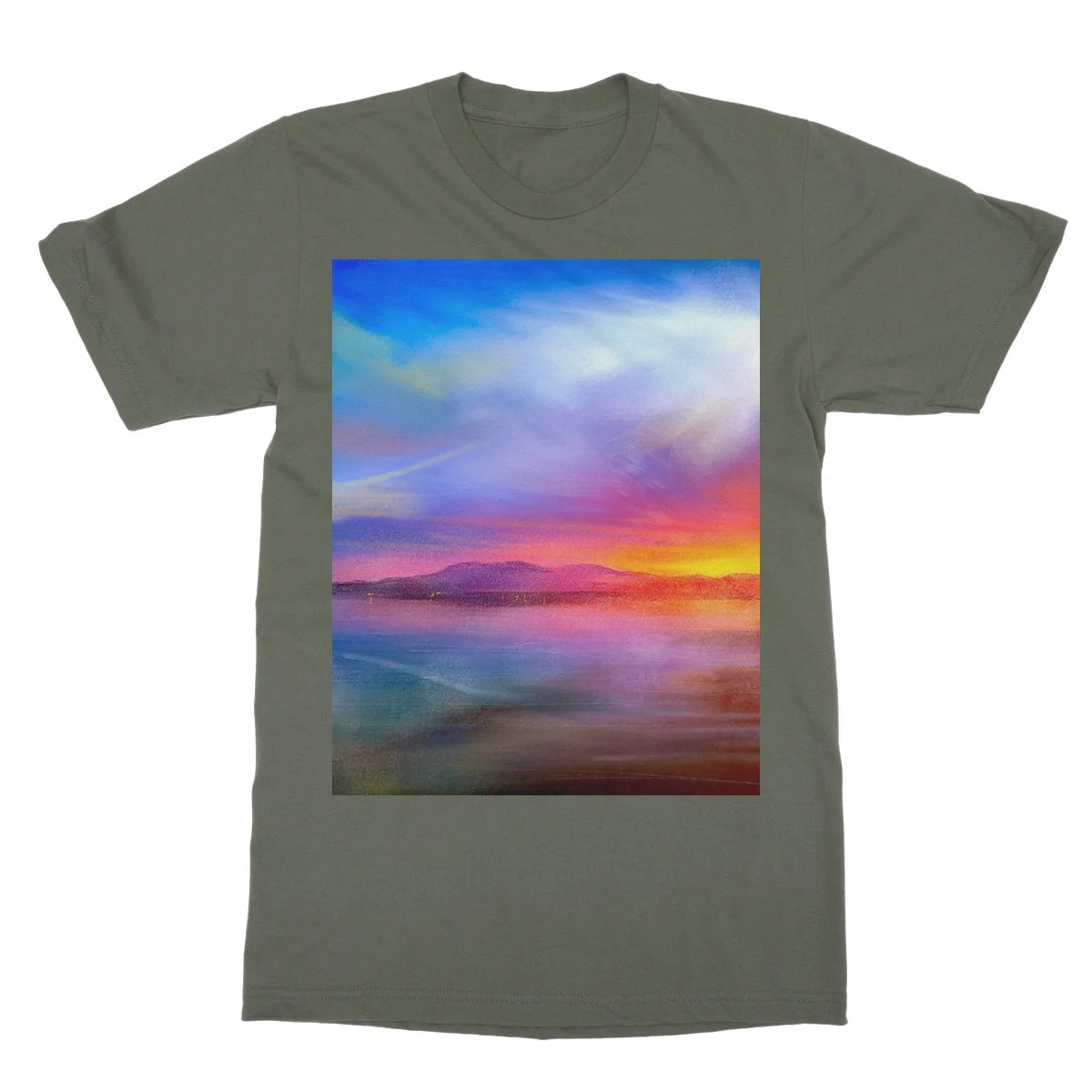 Arran Sunset Softstyle T-shirt - Art Gallery Scotland Worldwide Shipping Scottish Landscape by Artist Hunter Featuring Paintings