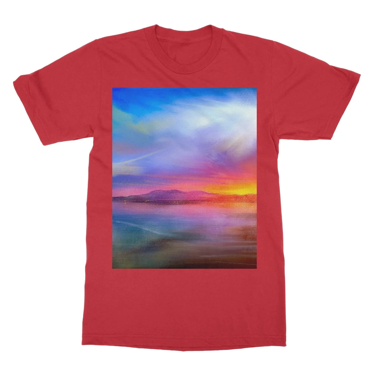 Arran Sunset Softstyle T-shirt - Art Gallery Scotland Worldwide Shipping Scottish Landscape by Artist Hunter Featuring Paintings