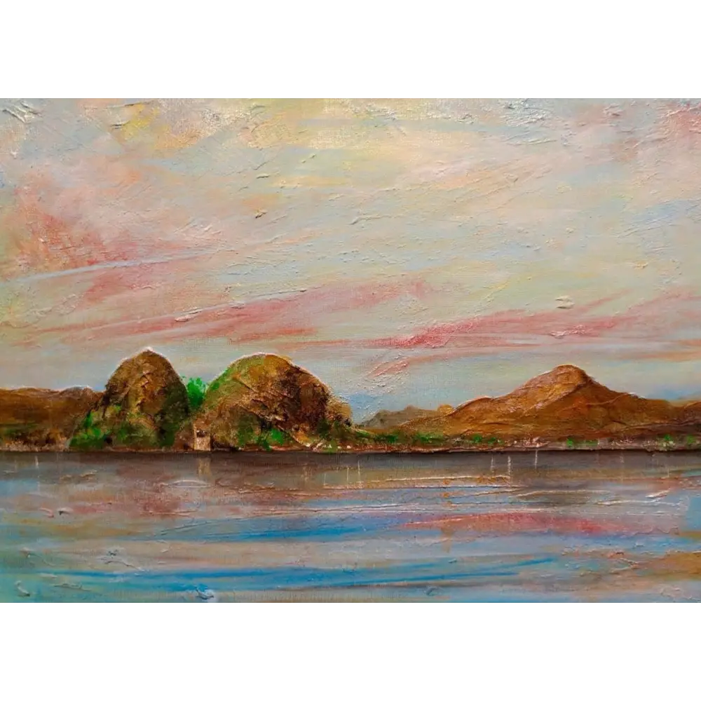 Impressionistic landscape painting of River Clyde with Ben Lomond and Dumbarton Rock art prints
