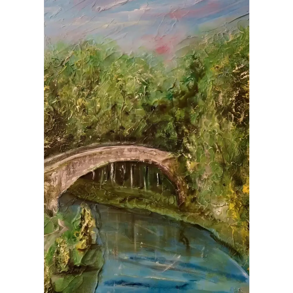 Impasto painting of the Brig O Doon over water, Scottish artist print from Doon art