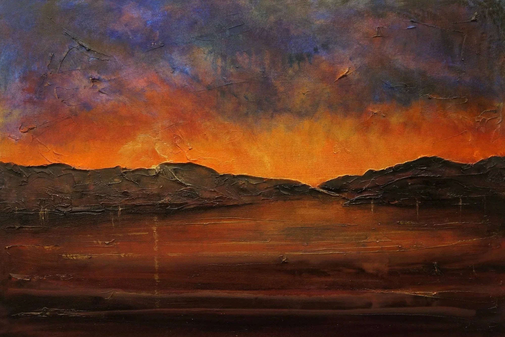 A Brooding Clyde Dusk | Statement Interior Wall Art from Scotland - River Gallery Worldwide Shipping Textured Oil Painting Scottish Artist