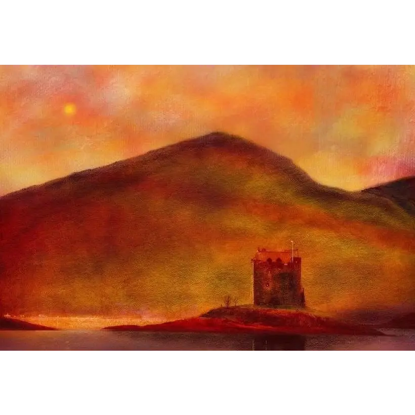 Rustic tower on promontory at sunset for Castle Stalker Sunset stalker sunset art prints
