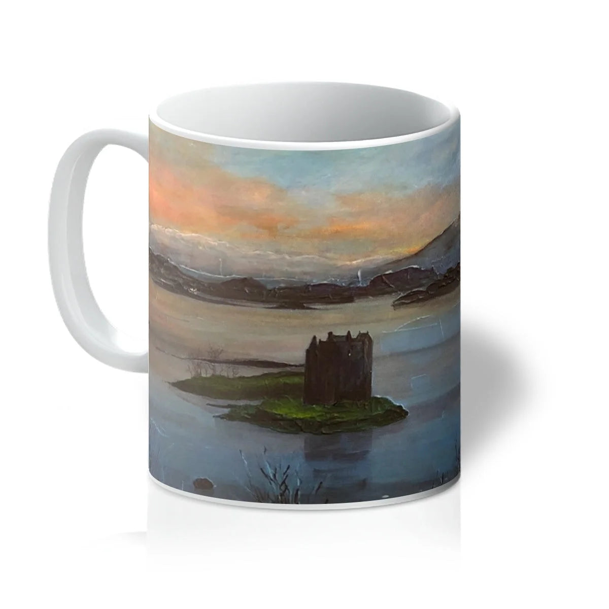 Castle Stalker Twilight Mug - Historic & Iconic Art Gallery Scotland Worldwide Shipping White Ceramic Mug Scottish Castles Paintings