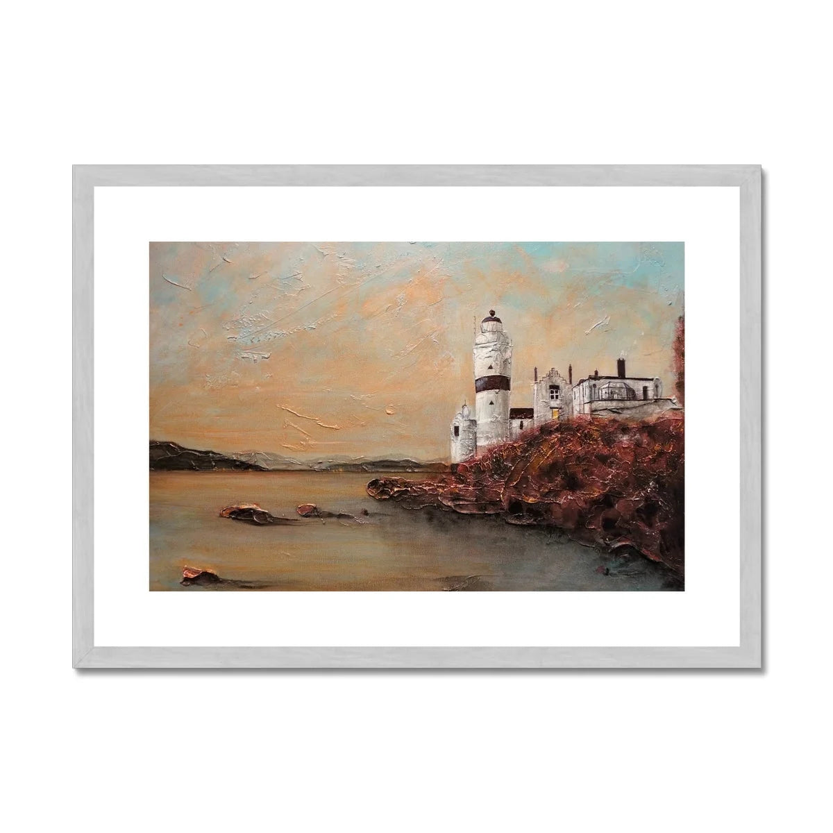 Cloch Lighthouse Dawn Antique Framed & Mounted Print - River Clyde Art Gallery Scotland Worldwide Shipping Scottish Artist Fine Prints