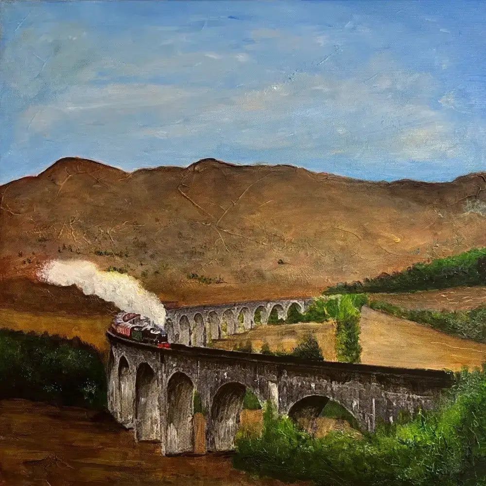 Steam train on viaduct