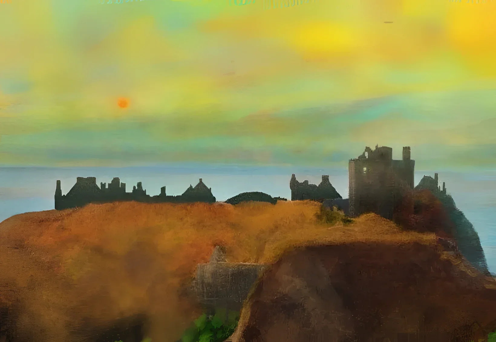 Dunnottar Castle Dusk Original Painting - Scottish Artist Historic & Iconic Art Gallery Scotland
