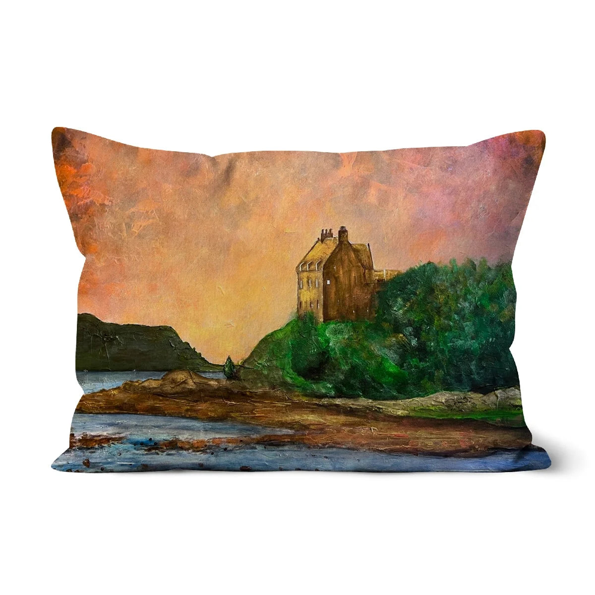 Duntrune Castle Cushion - Historic & Iconic Art Gallery Scotland Worldwide Shipping Rectangle Pillow Painting Scottish Castles Paintings