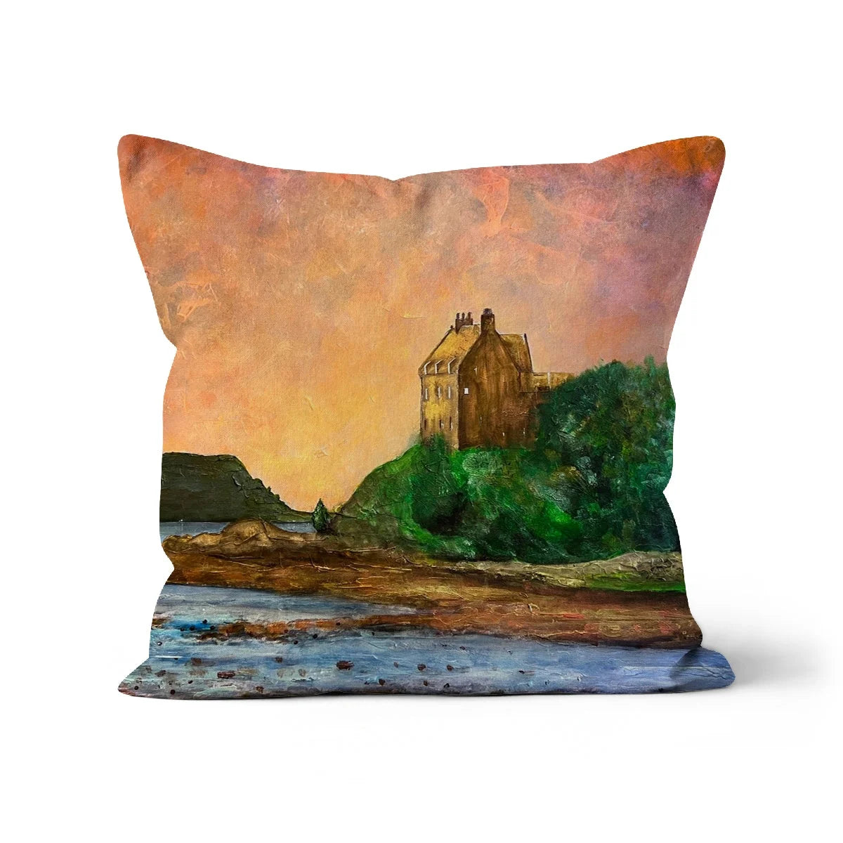 Duntrune Castle Cushion - Historic & Iconic Art Gallery Scotland Worldwide Shipping Decorative Throw Pillow Scottish Castles Paintings