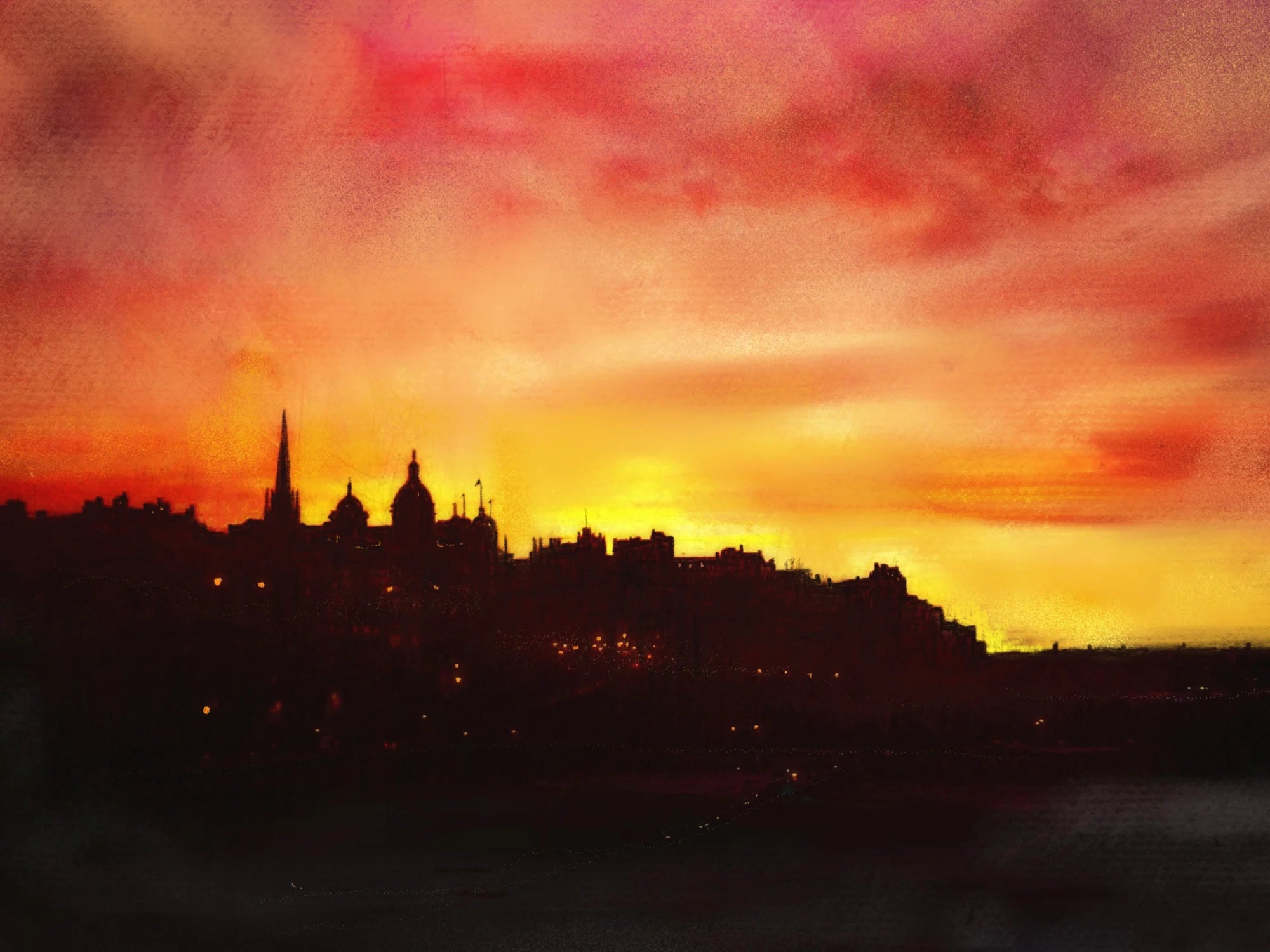 Edinburgh City Sunset Original Painting - Scottish Artist & Glasgow Art Gallery Scotland