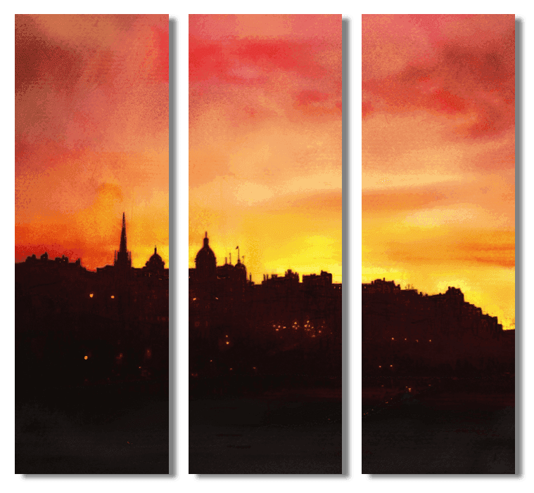 Edinburgh Sunset Triptych Canvas Print