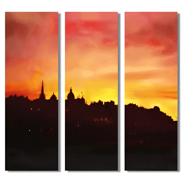 Edinburgh Sunset Triptych Canvas Print