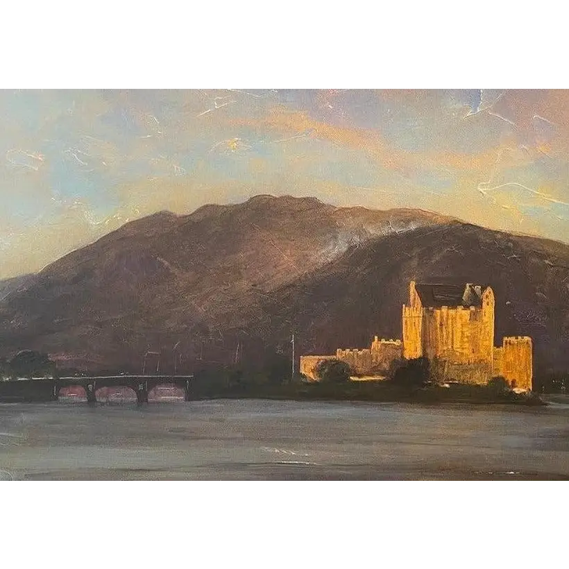 Illuminated Eilean Donan Castle on water Scottish artist Donan Castle art print