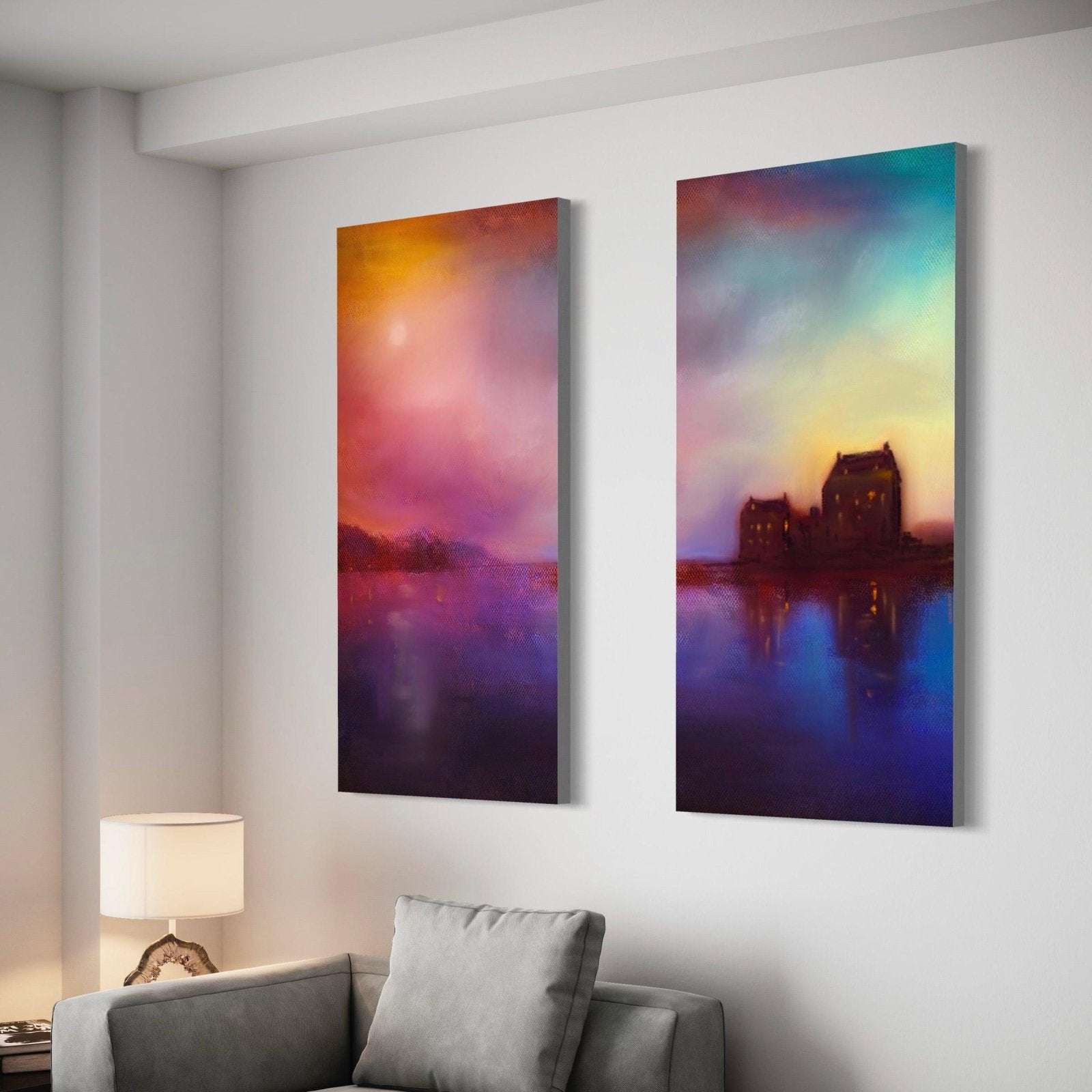 Eilean Donan Castle Sunset Diptych Canvas Print