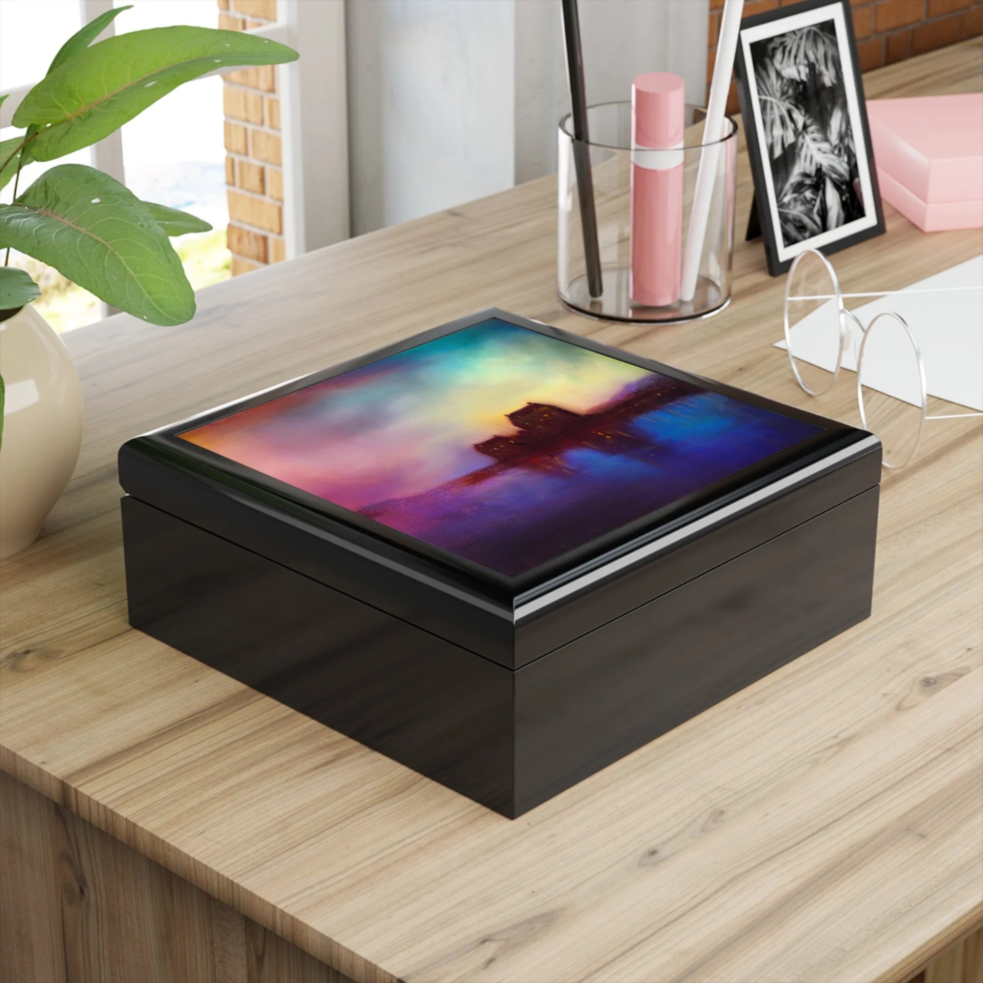 Eilean Donan Castle Sunset | Jewellery Box | Scotland - Historic & Iconic Art Gallery Worldwide Shipping Black Wooden Jewelry Scottish