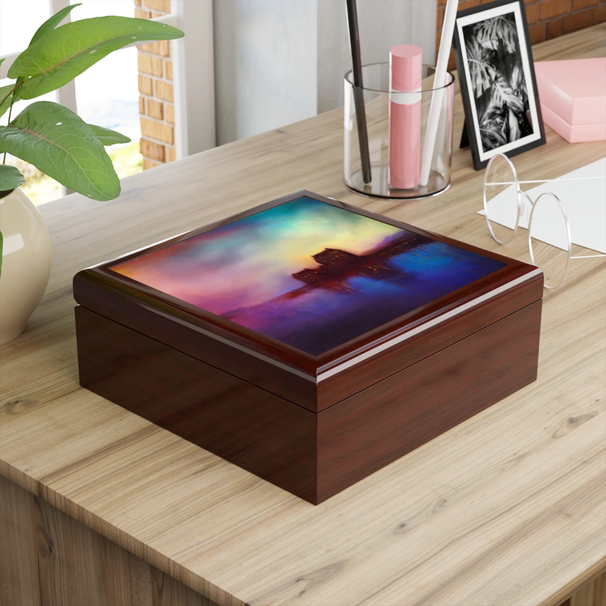 Eilean Donan Castle Sunset | Jewellery Box | Scotland - Historic & Iconic Art Gallery Worldwide Shipping Rectangular Wooden Keepsake
