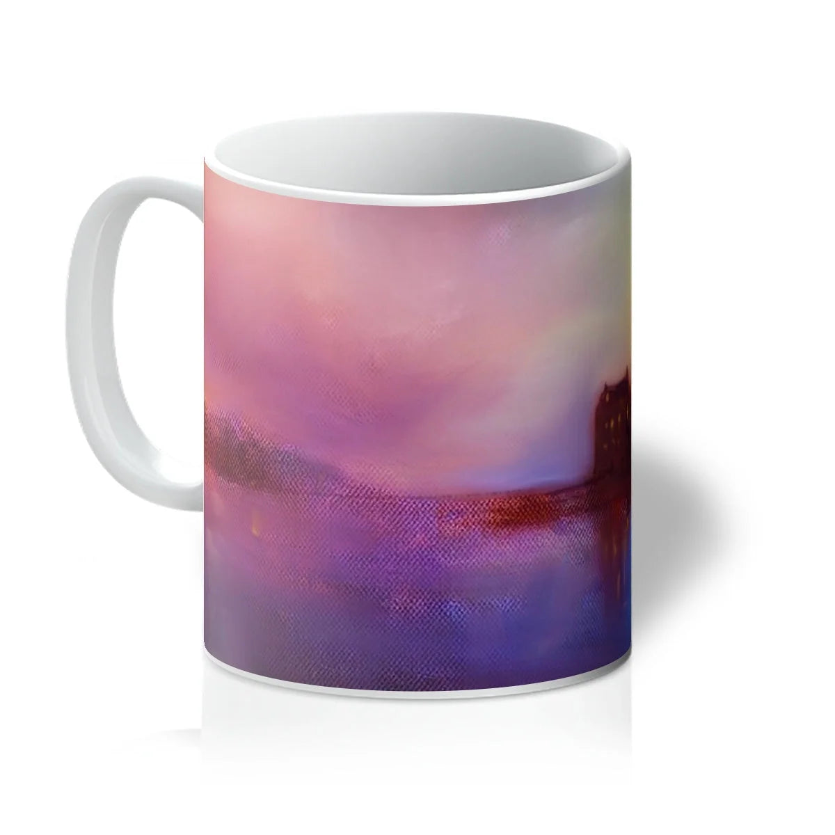 Eilean Donan Castle Sunset Mug - Historic & Iconic Art Gallery Scotland Worldwide Shipping White Ceramic Mug Scottish Castles Paintings