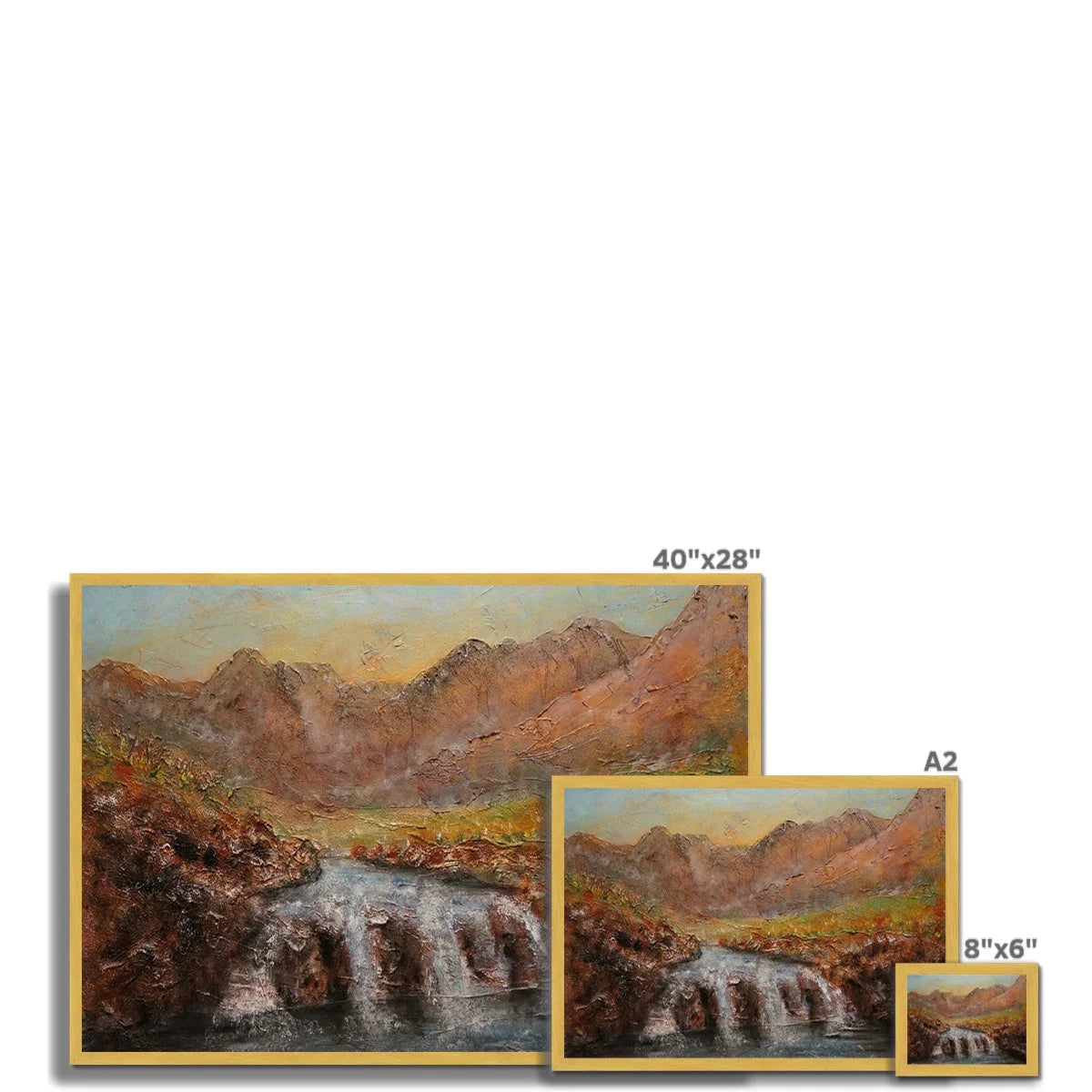 Fairy Pools Skye Dawn Antique Framed Print - Art Gallery Scotland Worldwide Shipping Scottish Landscape Paintings and Prints by Artist
