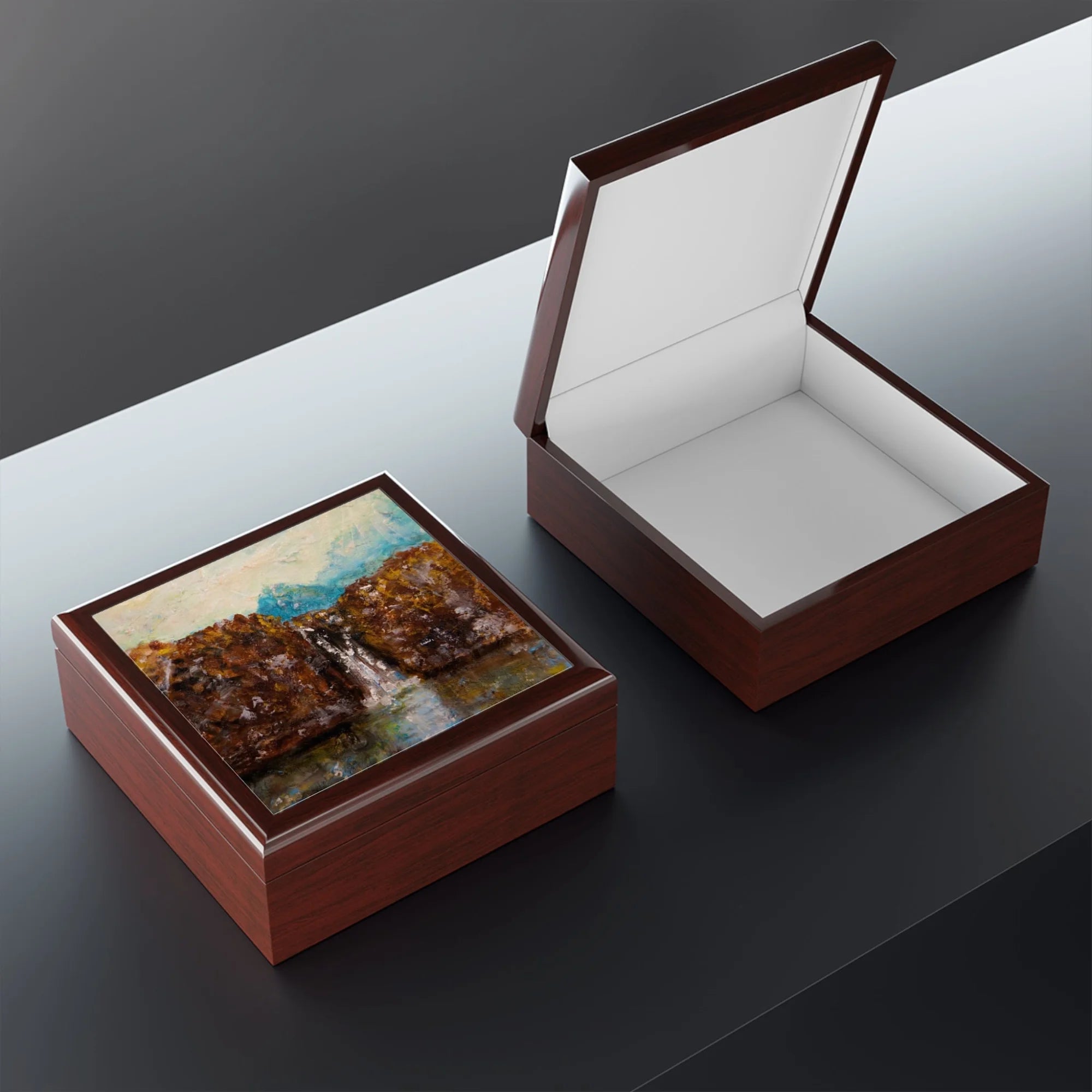 The Fairy Pools Skye | Jewellery Box | Scotland - Art Gallery Worldwide Shipping Two Mahogany Wood Paintings | Prints | Gifts