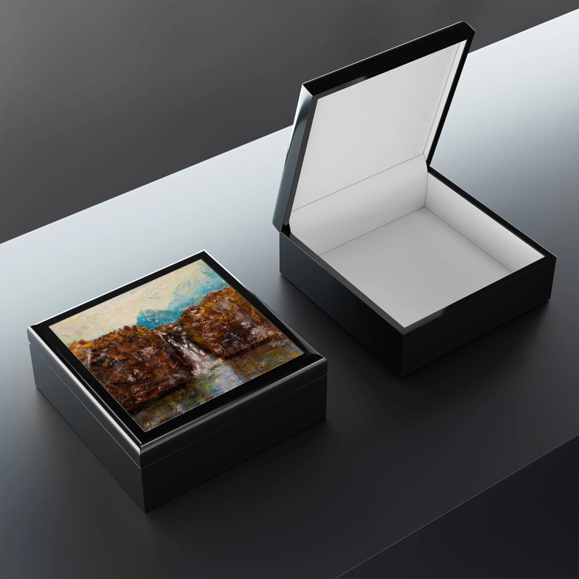 The Fairy Pools Skye | Jewellery Box | Scotland - Art Gallery Worldwide Shipping Two Black Wooden Paintings | Prints | Gifts
