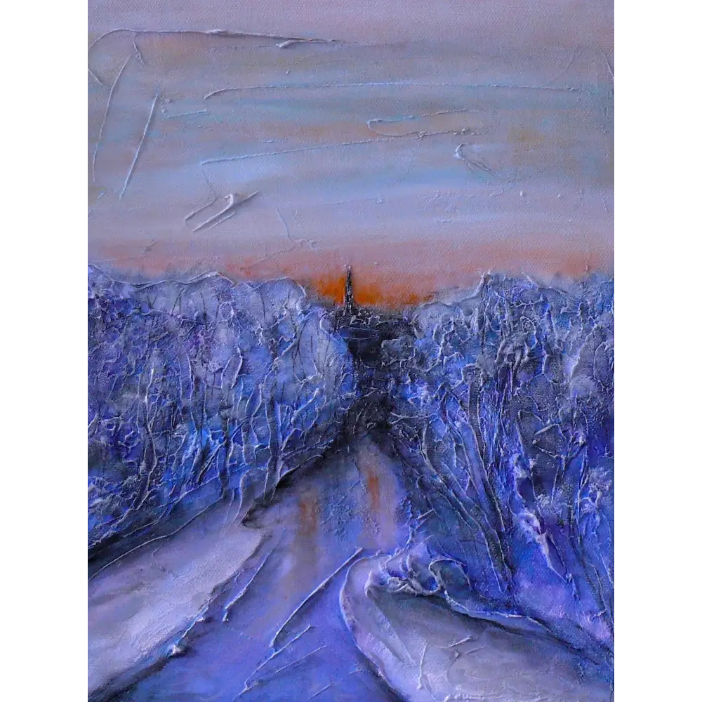 Textured blue and white landscape painting from Kelvin Art Prints of the Frozen River Kelvin