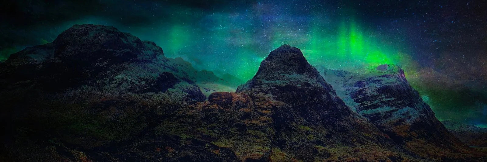 Glencoe Northern Lights | Statement Interior Wall Art from Scotland - Gallery Worldwide Shipping Vibrant Display Aurora Paintings | Prints