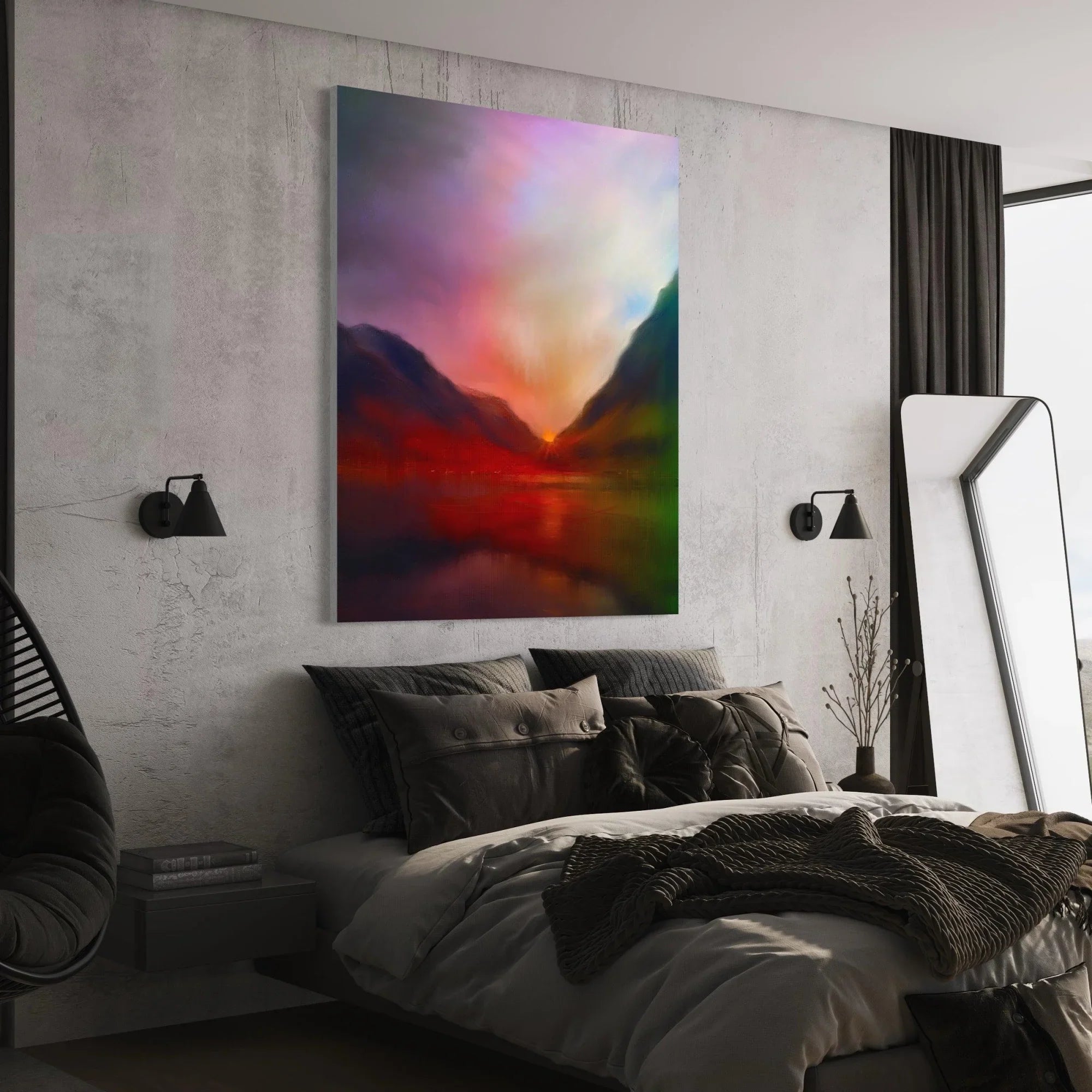 Glencoe Sunset | Statement Interior Wall Art from Scotland - Gallery Worldwide Shipping Colorful Mountain Landscape Paintings | Prints