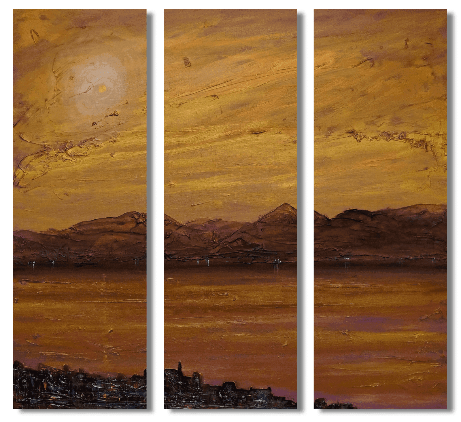 Gourock Autumn Dusk Triptych Canvas Print