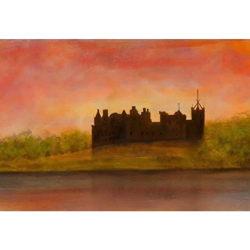 Silhouette of Linlithgow Palace at dusk showcasing Scottish artist dusk art prints