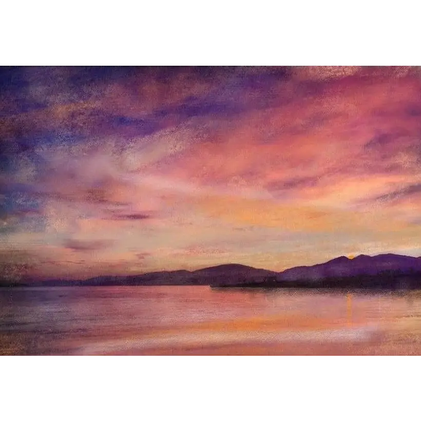 Colorful sunset over water in Loch Linnhe Dusk dusk art print by Scottish artist