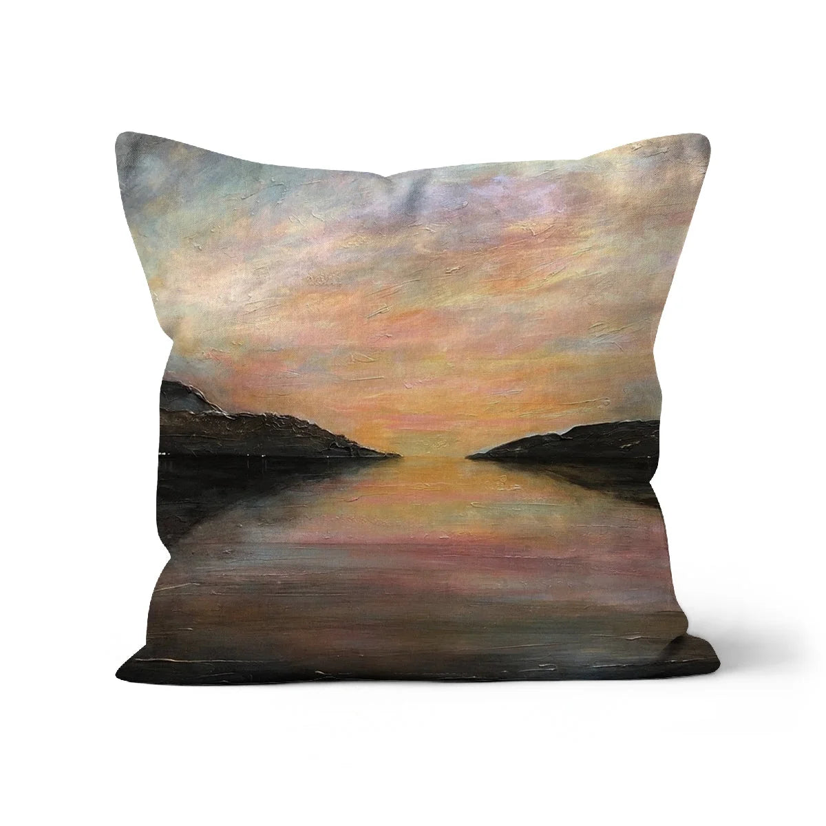 Loch Ness Glow Cushion - Lochs & Mountains Art Gallery Scotland Worldwide Shipping Scottish and Paintings Prints by Artist Hunter