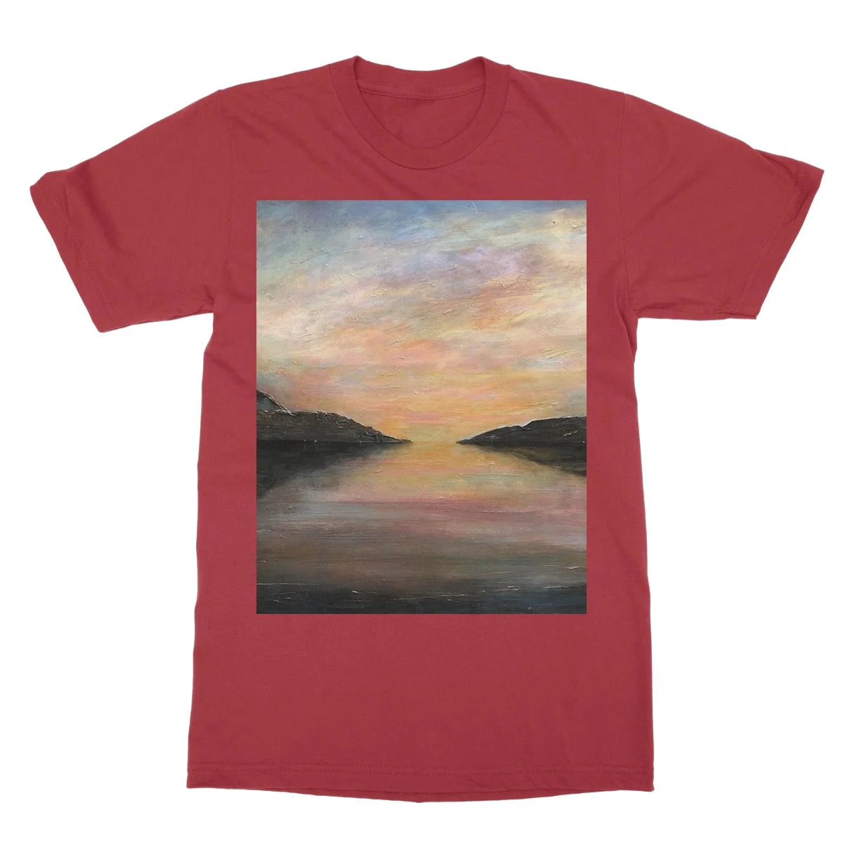Loch Ness Glow Softstyle T-shirt - Lochs & Mountains Art Gallery Scotland Worldwide Shipping Scottish and Paintings Prints by Artist Hunter