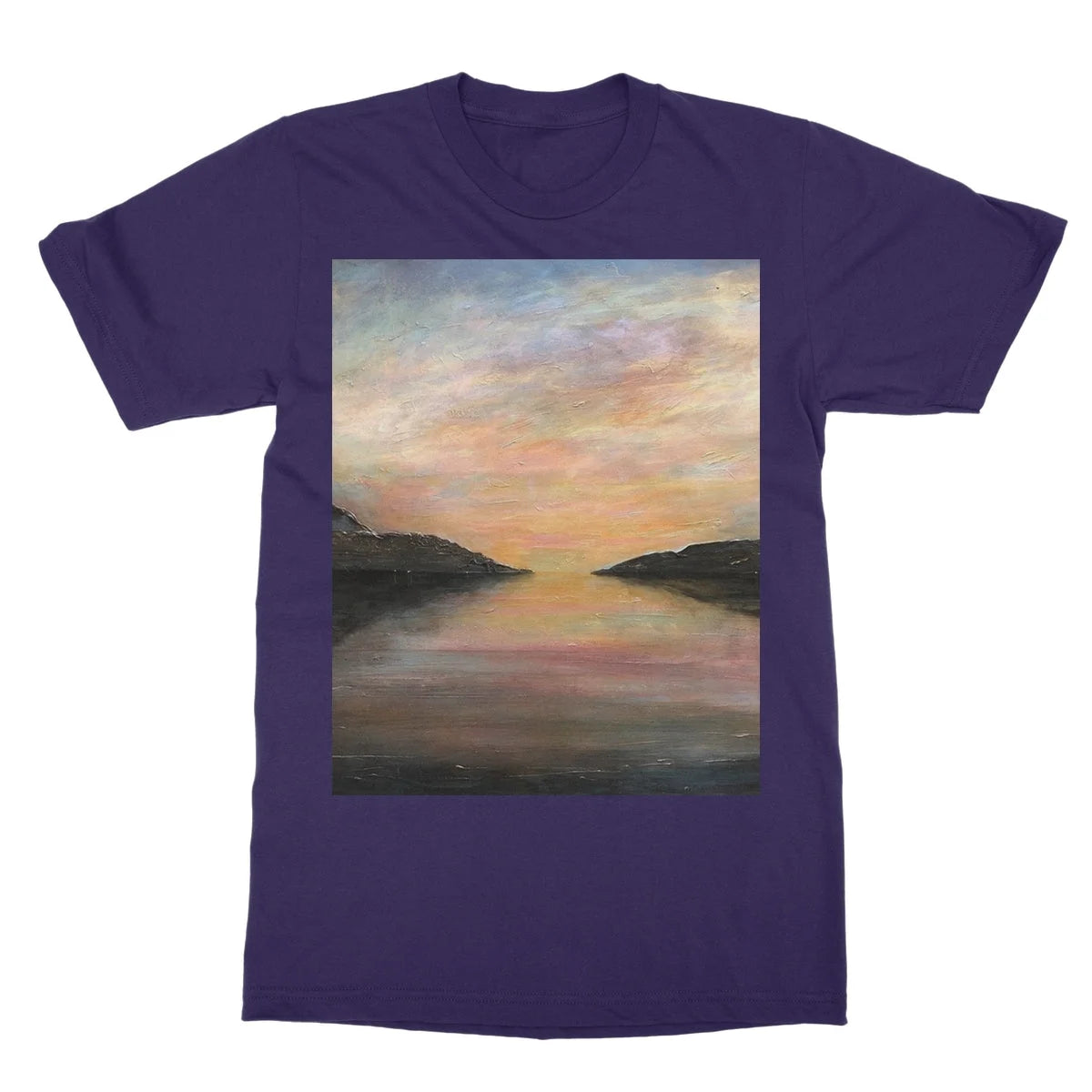 Loch Ness Glow Softstyle T-shirt - Lochs & Mountains Art Gallery Scotland Worldwide Shipping Scottish and Paintings Prints by Artist Hunter