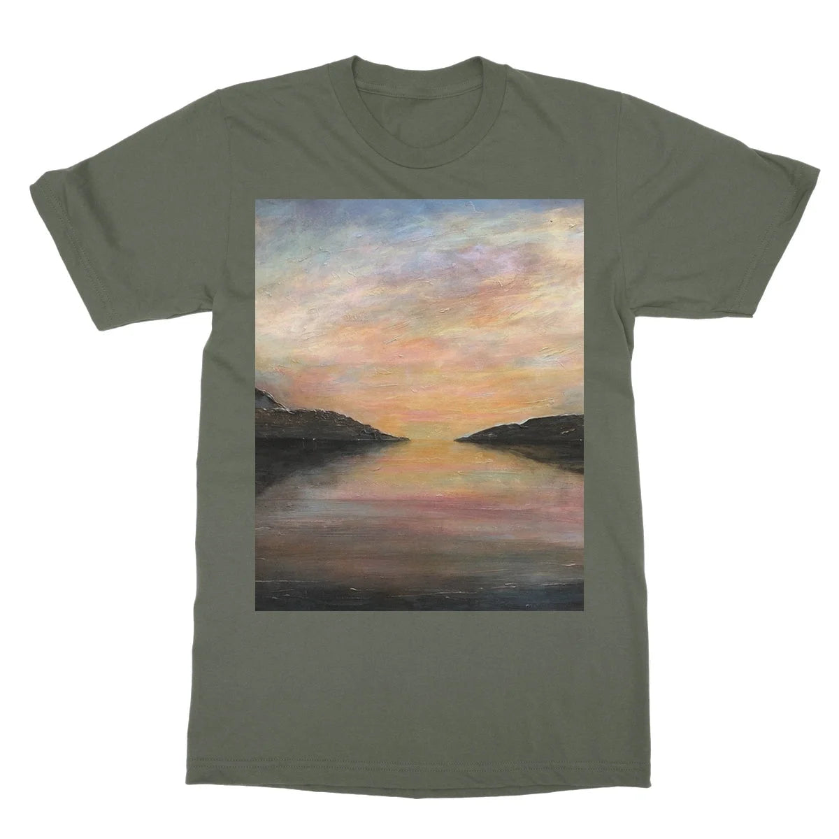 Loch Ness Glow Softstyle T-shirt - Lochs & Mountains Art Gallery Scotland Worldwide Shipping Scottish and Paintings Prints by Artist Hunter