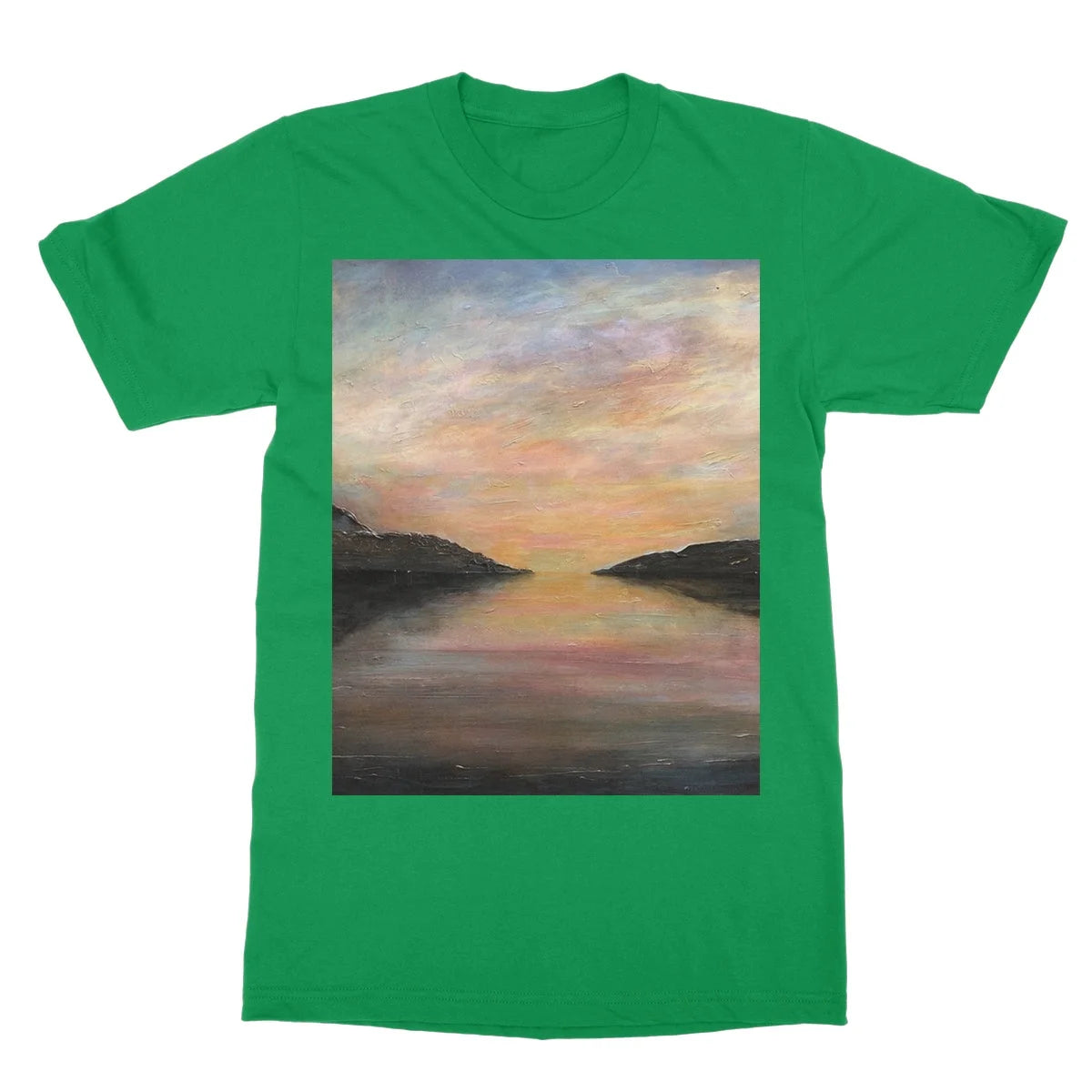Loch Ness Glow Softstyle T-shirt - Lochs & Mountains Art Gallery Scotland Worldwide Shipping Scottish and Paintings Prints by Artist Hunter