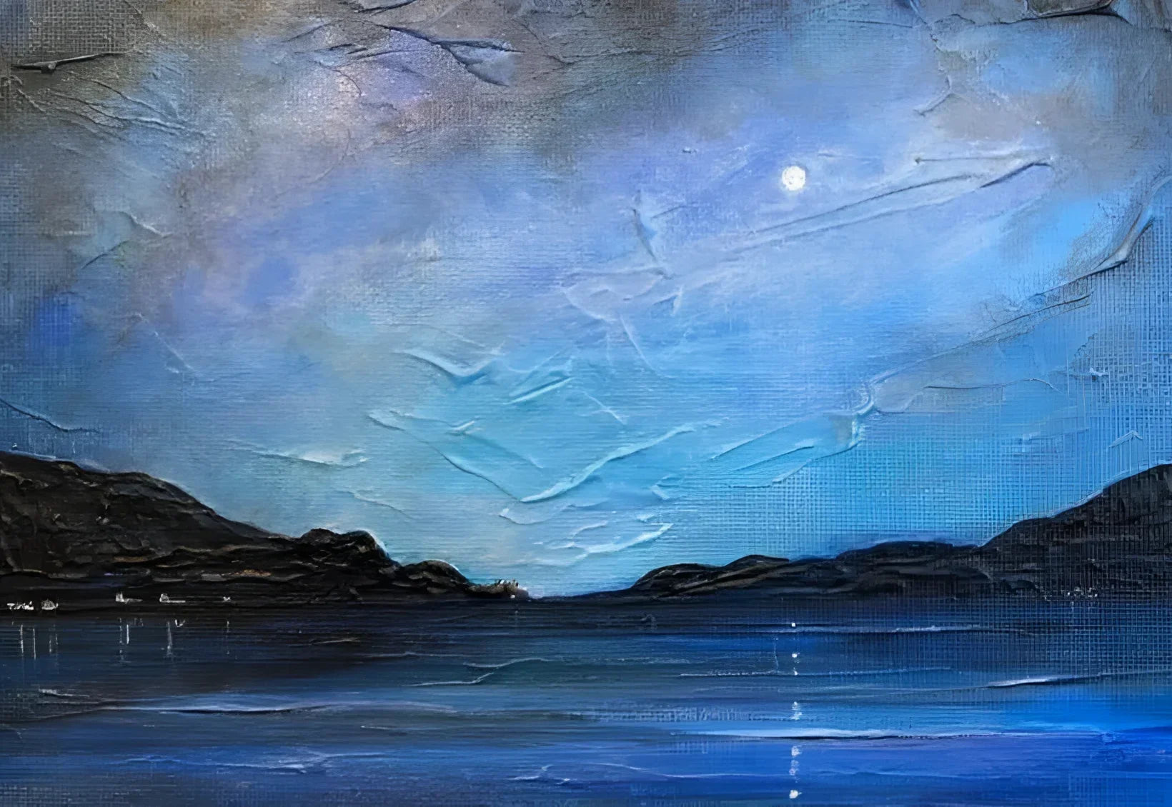 Loch Ness Moonlight Original Painting - Scottish Artist Lochs & Mountains Art Gallery Scotland