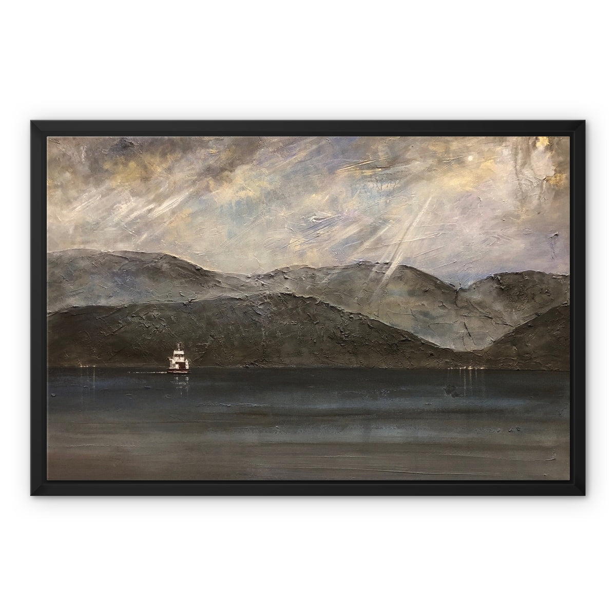 Lochranza Moonlit Ferry Framed Canvas