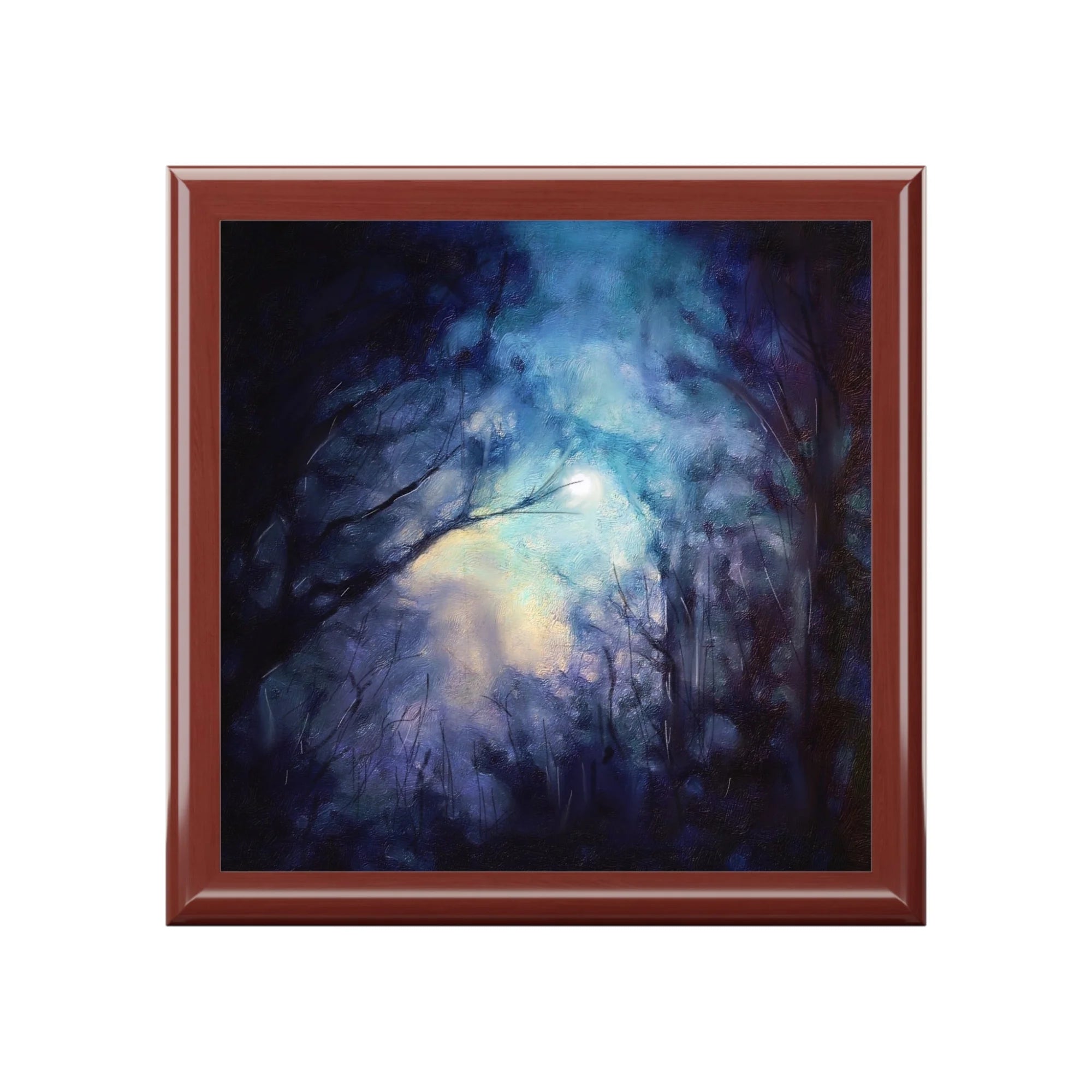 A Moonlit Highland Wood | Art Jewellery Box | Scotland - Highlands & Lowlands Gallery Worldwide Shipping Framed Painting Moonlit Scottish