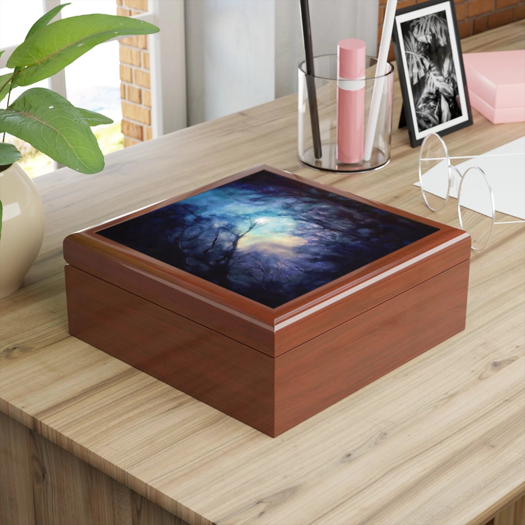 A Moonlit Highland Wood | Art Jewellery Box | Scotland - Highlands & Lowlands Gallery Worldwide Shipping Rectangular Wooden Keepsake