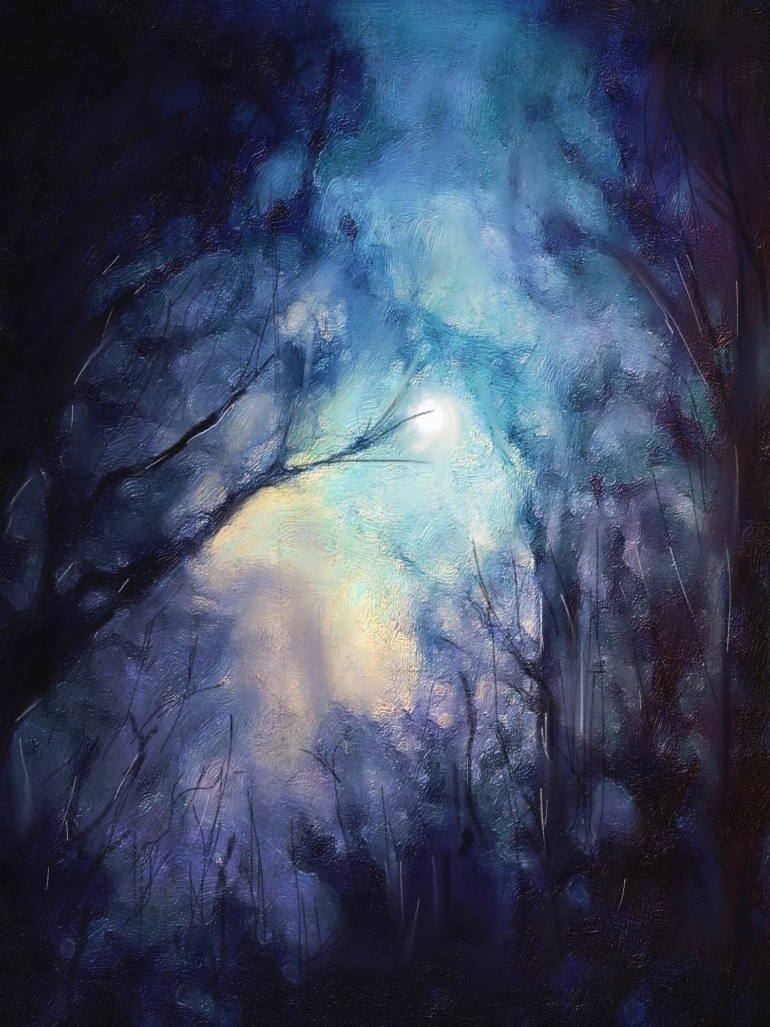 A Moonlit Highland Wood Original Painting - Scottish Artist Highlands & Lowlands Art Gallery Scotland