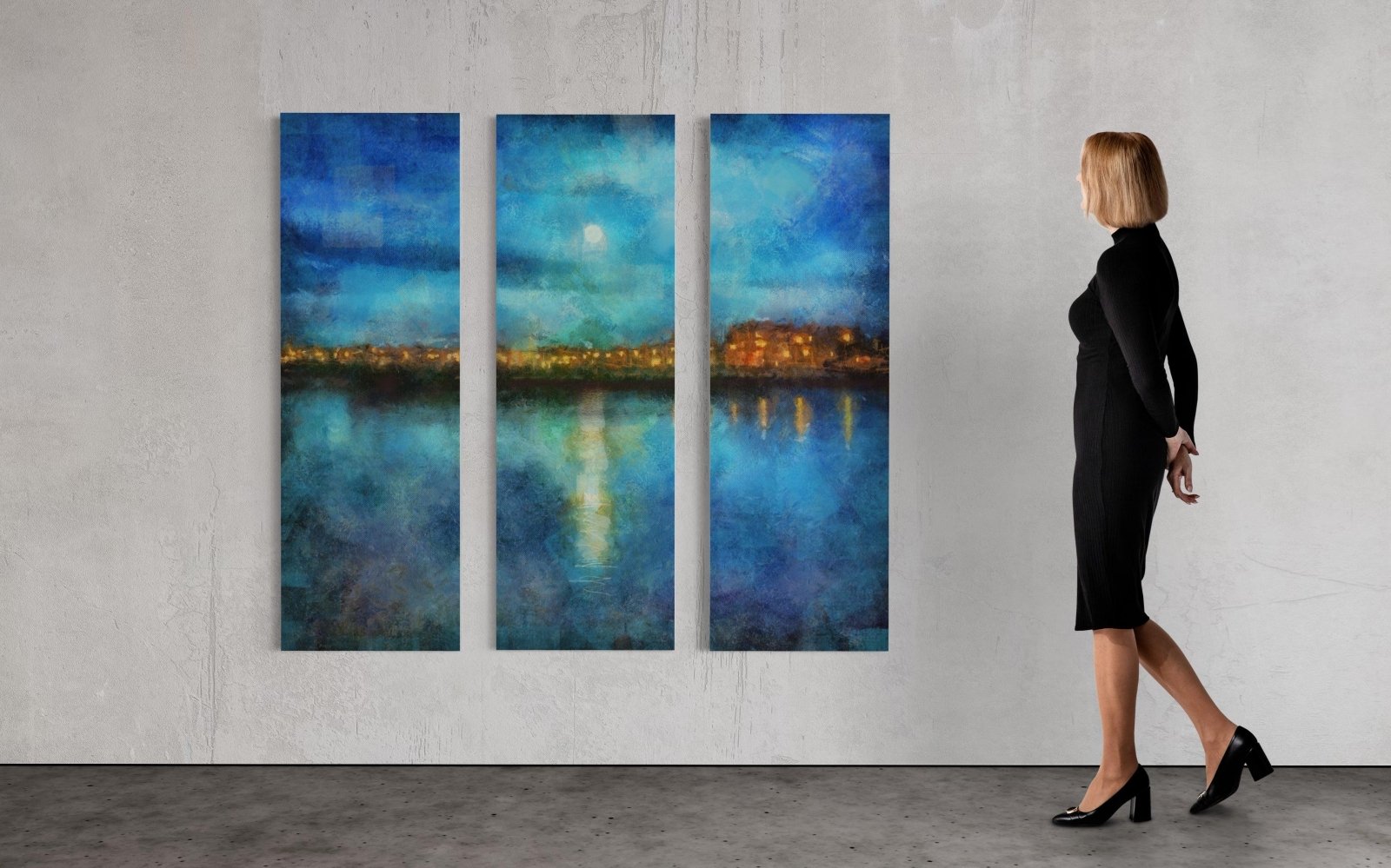 Portobello Moonlight Triptych Canvas Print