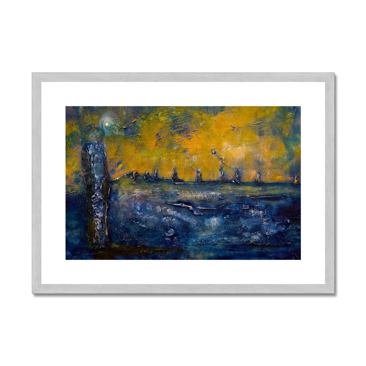 Scottish Paintings - ' Brodgar Moonlight Orkney ' Antique Framed & Mounted Print