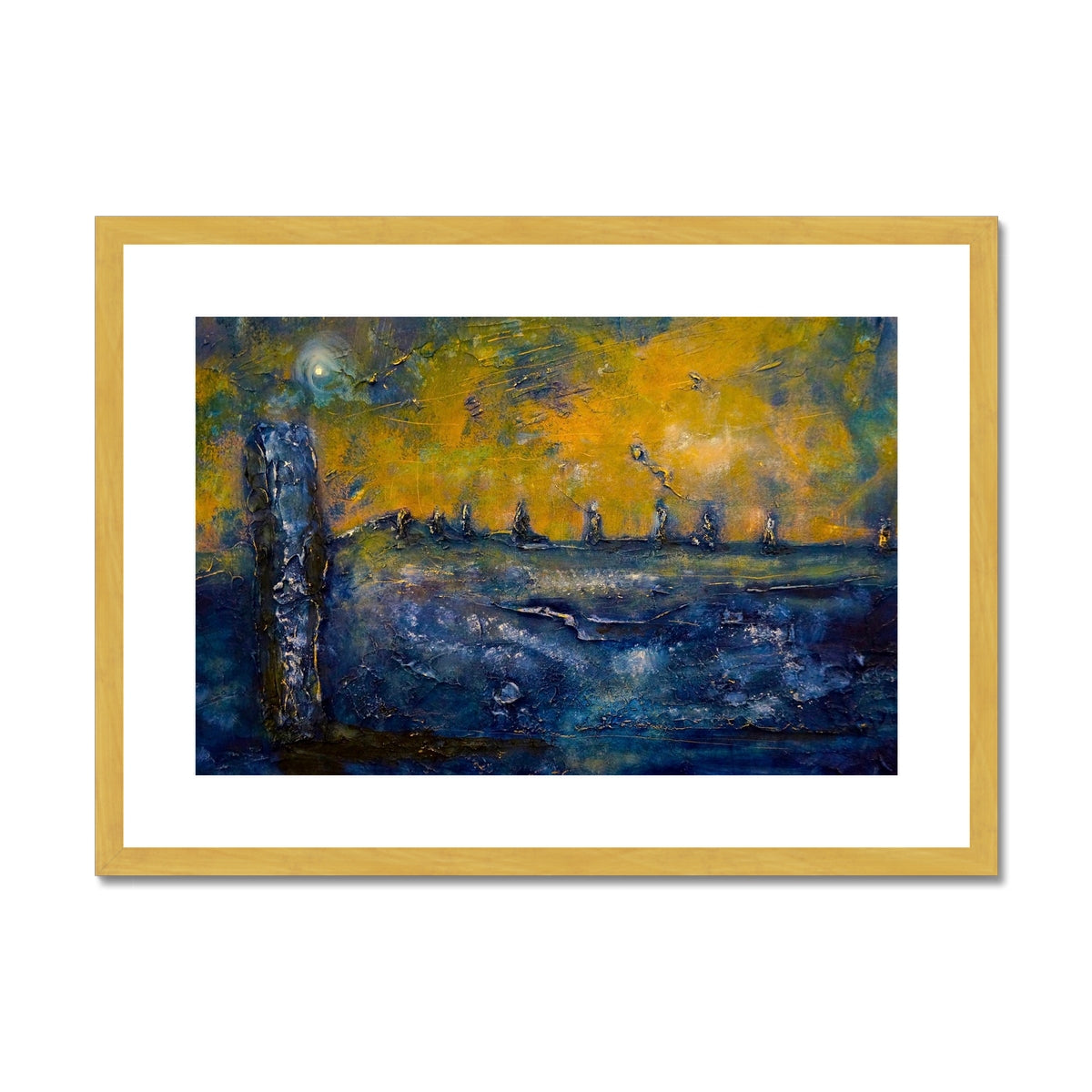 Scottish Paintings - ' Brodgar Moonlight Orkney ' Antique Framed & Mounted Print