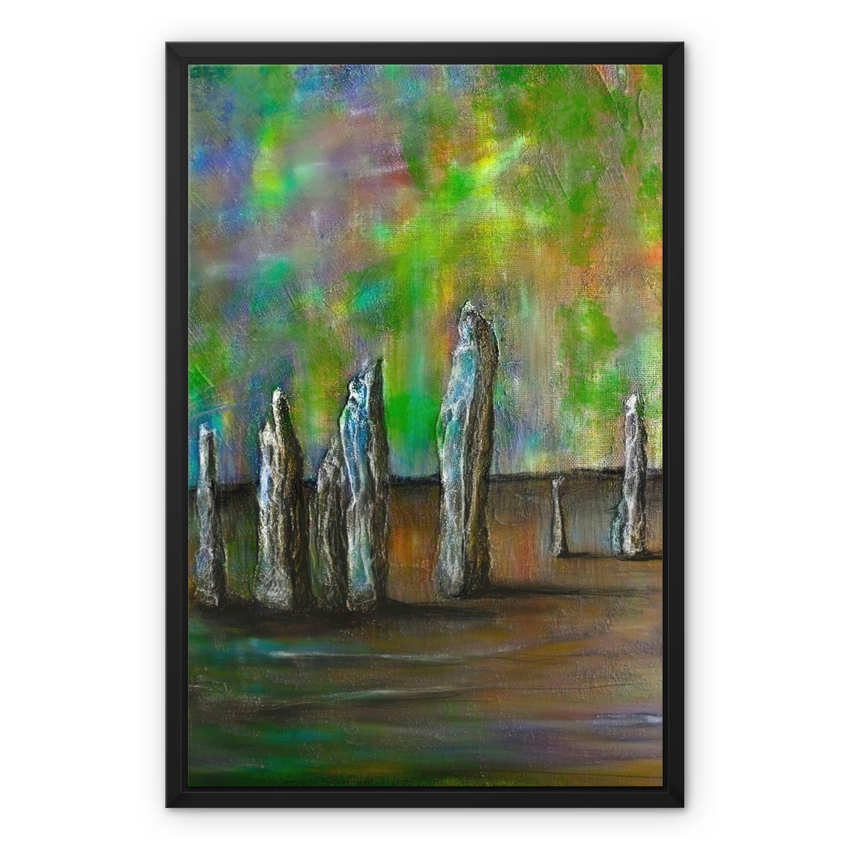 Scottish Paintings - ' Callanish Northern Lights ' Framed Canvas